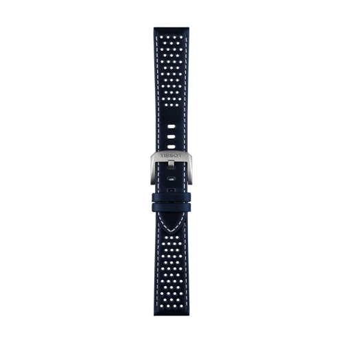 Front view of Tissot Official Blue Leather Strap 20 mm
