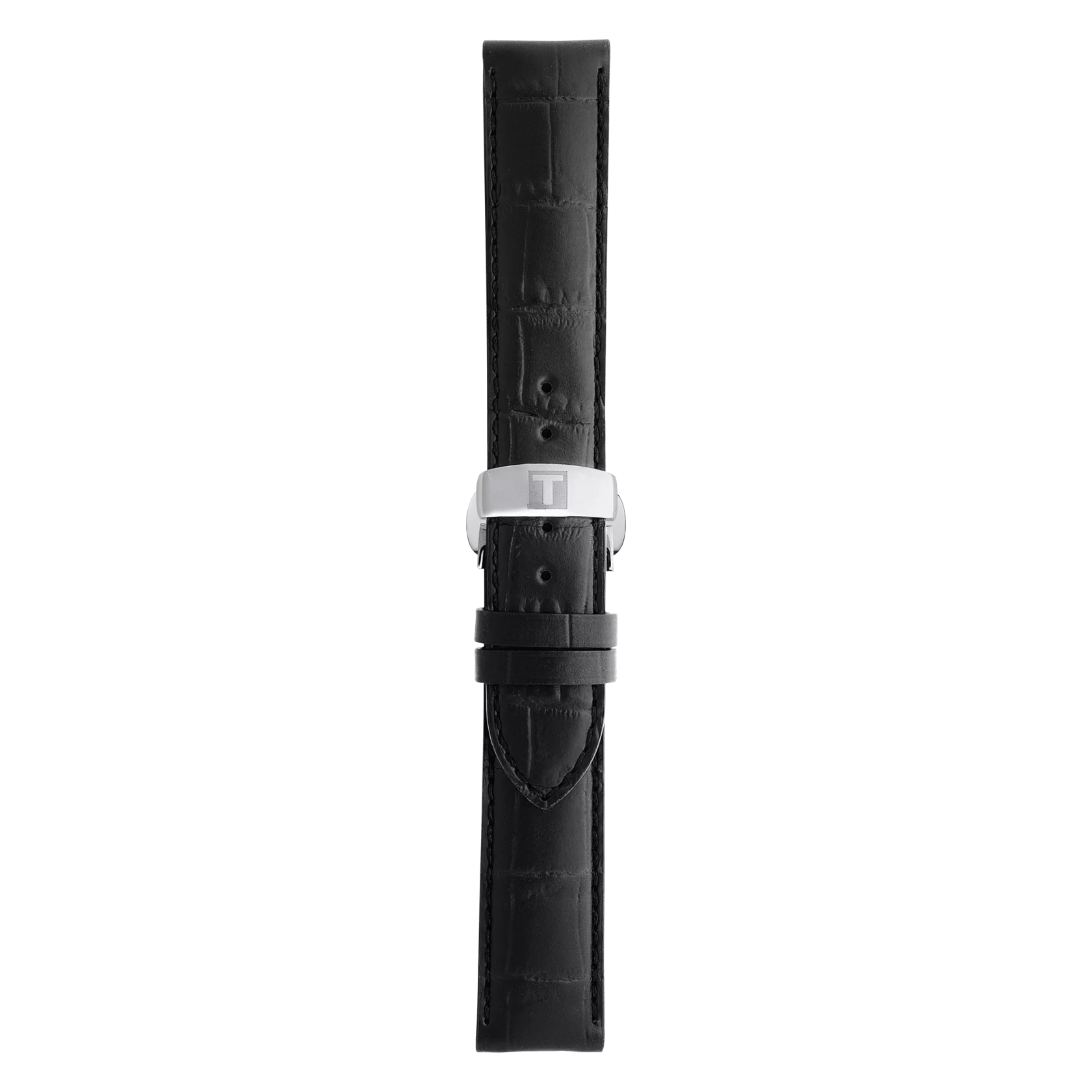 Front view of Tissot Official Black Leather Strap Lugs 19 mm