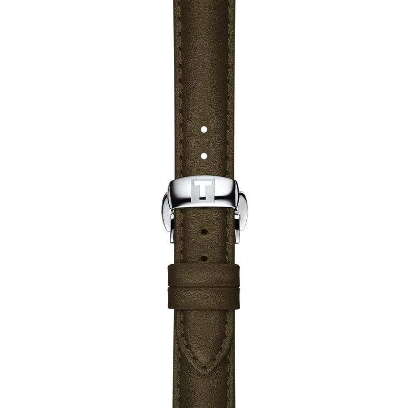 Front view of Tissot Official Green Leather Strap Lugs 15 mm