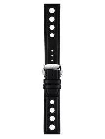 Front view of Tissot αυθεντικό μαύρο δερμάτινο λουράκι πτερύγια 20 mm