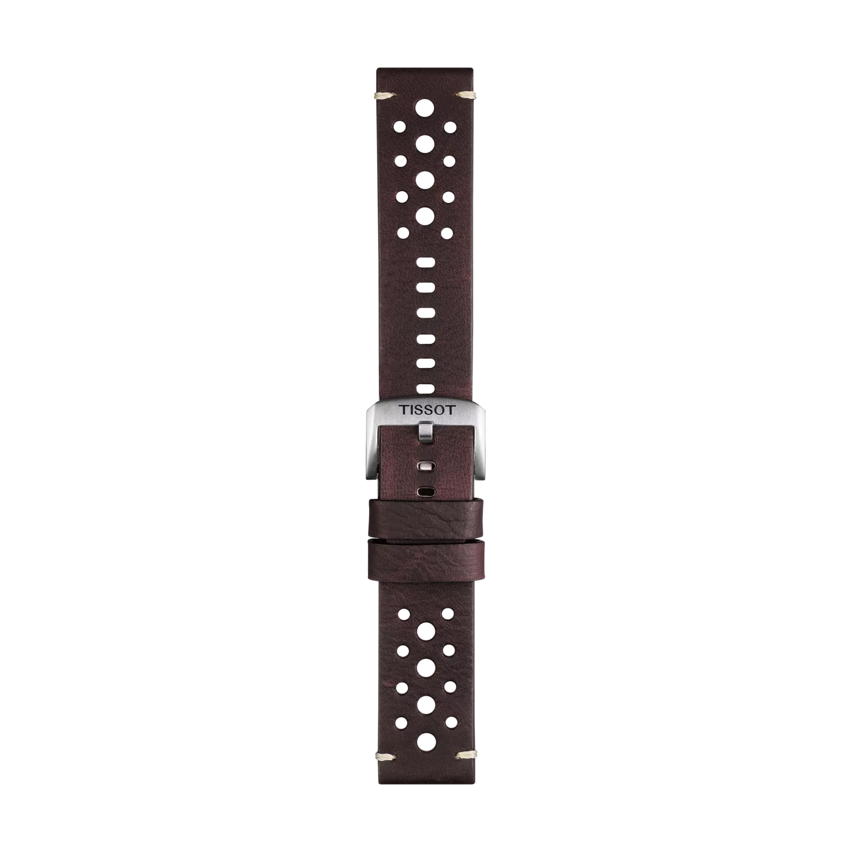 Front view of Tissot Official Brown Leather Strap Lugs 22 mm