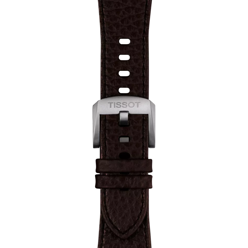 Front view of TISSOT オフィシャル ブラウン PRX 42mm レザー ストラップ