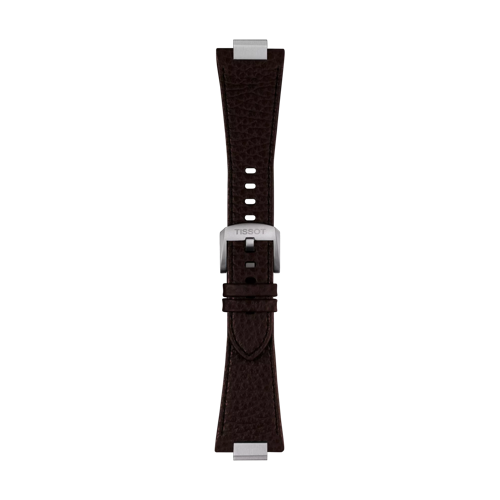 Front view of Tissot Official Brown PRX 42mm leather strap