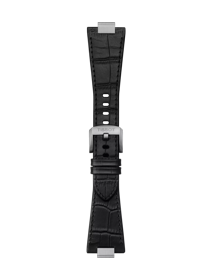 Front view of Tissot Official Black PRX 40mm Leather Strap With Steel Endpiece