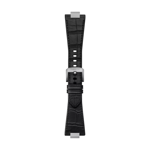 Front view of Tissot Official Black PRX 40mm Leather Strap With Steel Endpiece