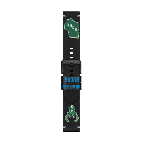 Front view of Tissot Official Black Leather Strap Lugs 22 mm