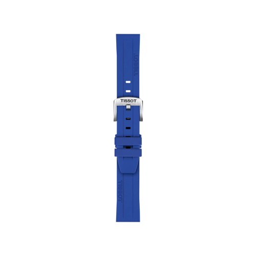 Front view of Tissot Official Blue Silicone Strap Lugs 18 mm