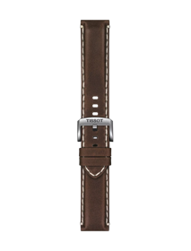 Front view of Tissot Official Brown Leather Strap Lugs 22 mm