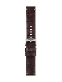 Front view of Tissot αυθεντικό καφέ δερμάτινο λουράκι πτερύγια 22 mm