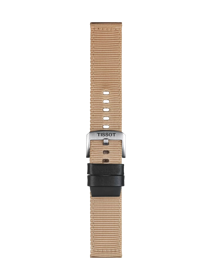 Front view of Tissot αυθεντικό μπεζ πάνινο υφασμάτινο λουράκι πτερύγια 22 mm