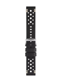 Front view of Tissot αυθεντικό μαύρο δερμάτινο λουράκι πτερύγια 22 mm
