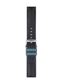 Front view of Tissot Official Blue Leather and Rubber Strap Lugs 22 mm
