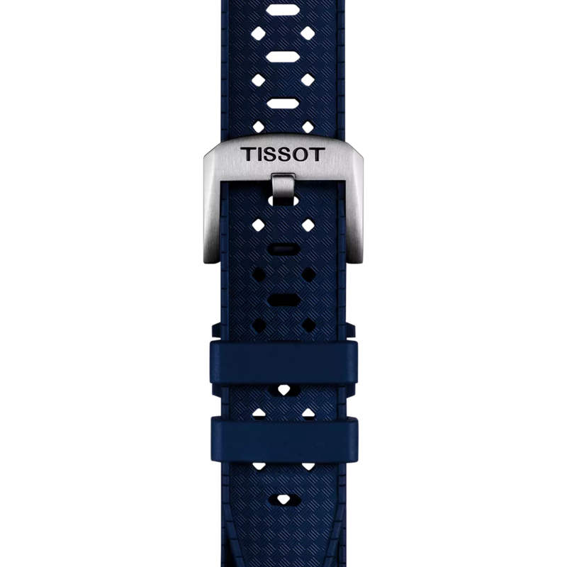 Front view of Original Tissot Kautschukarmband blau bandanstoss 20 mm