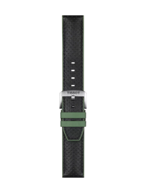 Front view of Tissot Official Green Leather and Rubber Strap Lugs 22 mm
