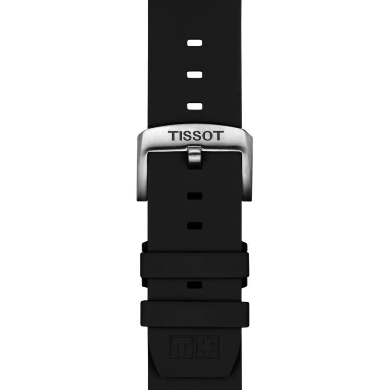 Front view of Tissot Official Black Silicone Strap Lugs 22 mm