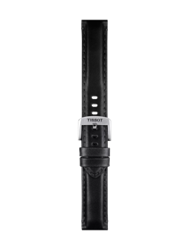 Front view of Tissot αυθεντικό μαύρο δερμάτινο λουράκι πτερύγια 20 mm
