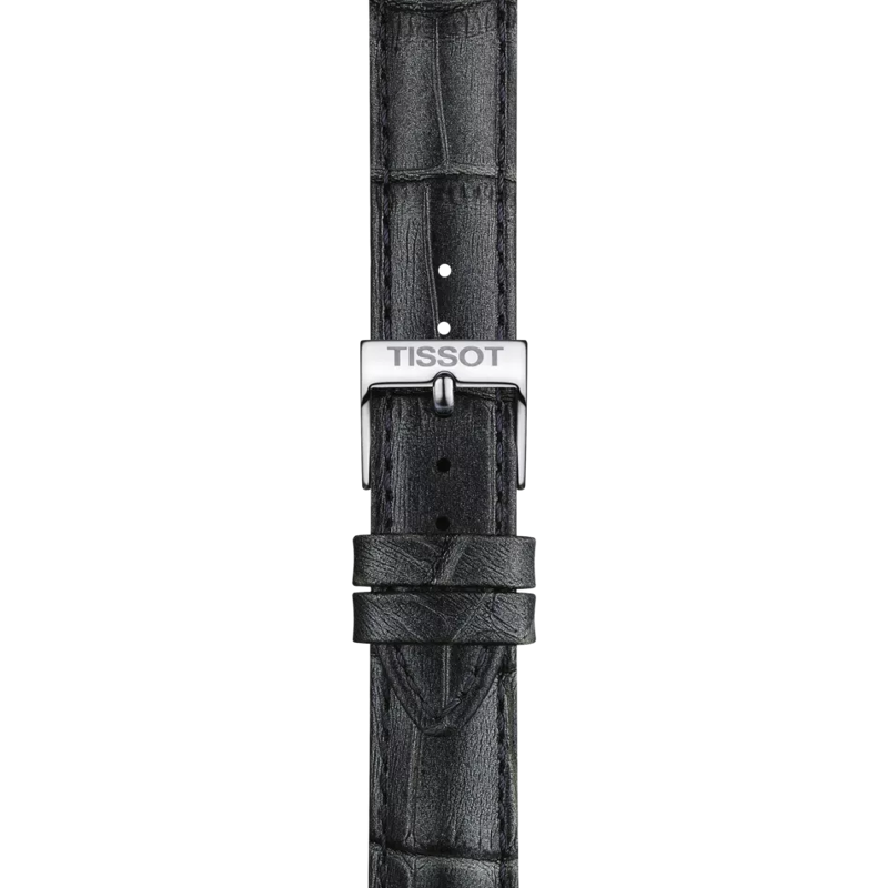 Front view of Tissot Official Grey Leather Strap Lugs 16 mm