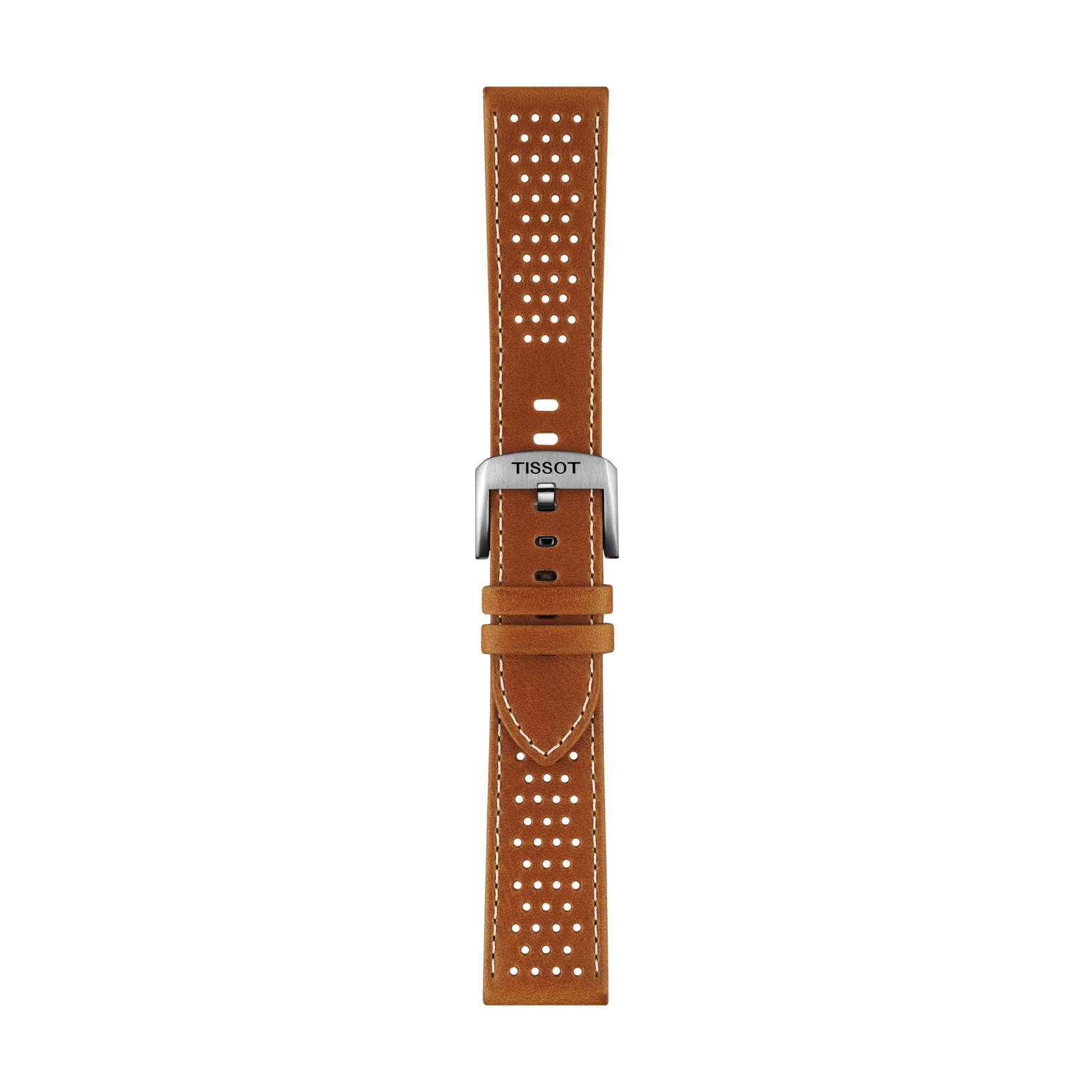 Front view of Tissot Official Light Brown Leather Strap Lugs 22mm