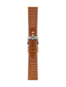 Front view of Tissot Official Light Brown Leather Strap Lugs 22mm
