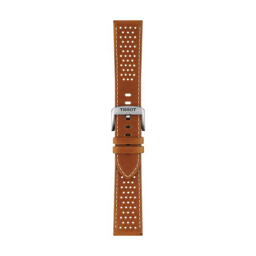 Front view of Tissot Official Light Brown Leather Strap Lugs 22mm