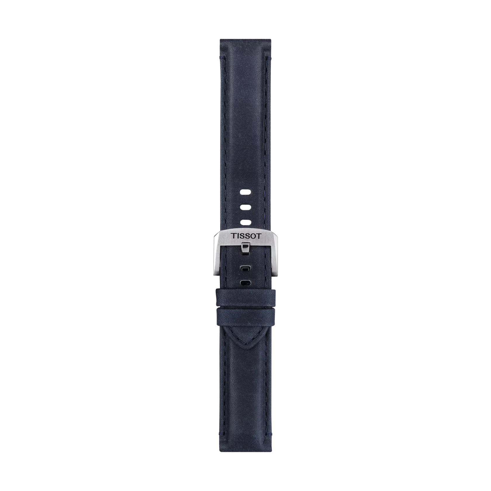 Front view of Tissot αυθεντικό μπλε δερμάτινο λουράκι πτερύγια 20 mm