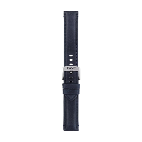 Front view of Tissot official blue leather strap lugs 20 mm