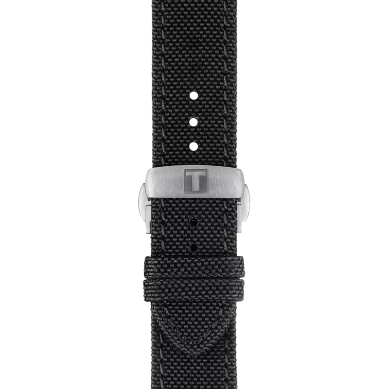 Front view of Bracelet officiel Tissot tissu noir entre-cornes 21 mm