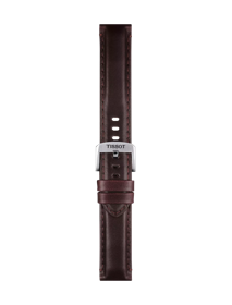 Front view of Tissot αυθεντικό καφέ δερμάτινο λουράκι πτερύγια 20 mm