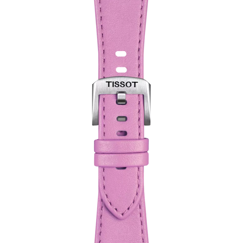 Front view of Tissot Official Pink PRX 35mm Leather Strap