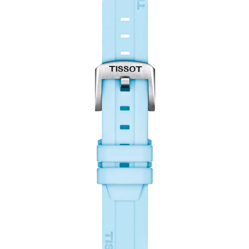 Front view of Tissot Official Blue Silicone Strap Lugs 18 mm