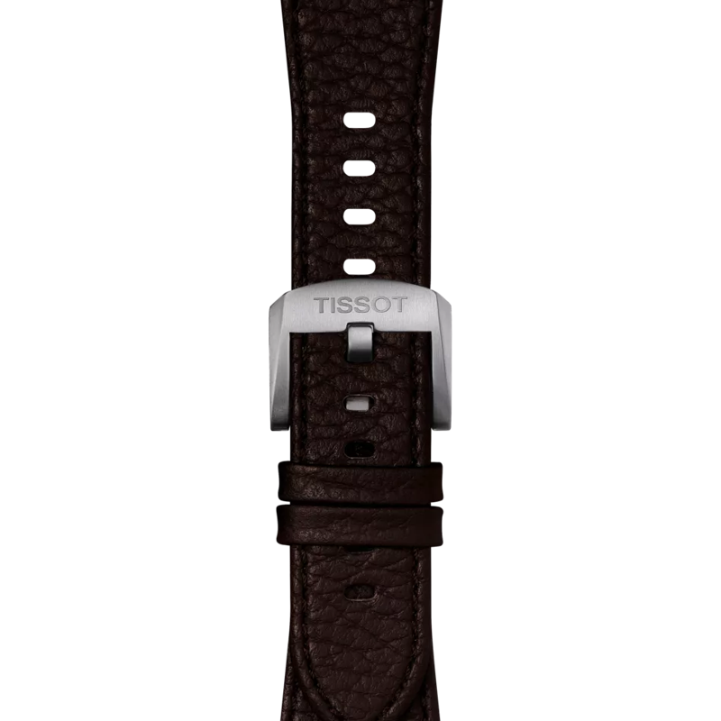 Front view of Tissot Official Brown PRX 40mm Leather Strap With Steel Endpiece