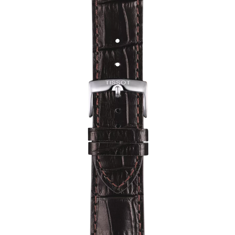 Front view of Bracelet officiel Tissot cuir noir entre-cornes 22 mm