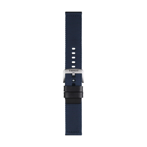 Front view of Tissot Official Blue Fabric Strap Lugs 22 mm