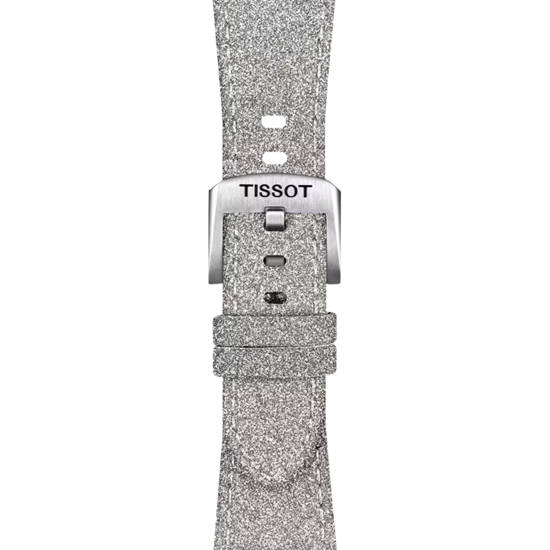 Front view of Tissot Official Grey PRX 35mm Synthetic Strap