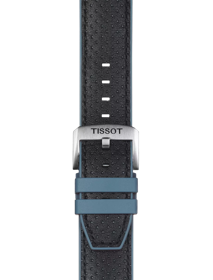 Bracelet officiel Tissot caoutchouc bleu et cuir noir entre-cornes 22 mm