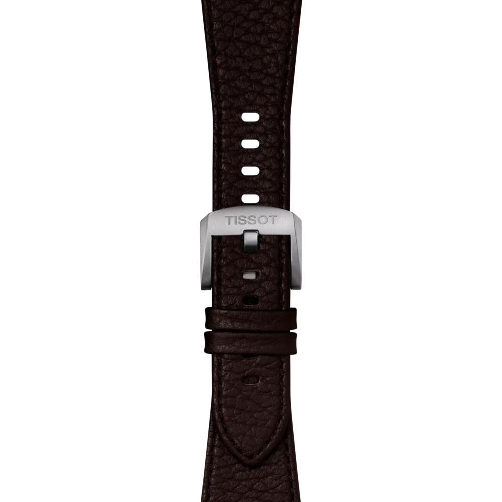 Zoom on Tissot Official Brown PRX 40mm Leather Strap With Steel Endpiece